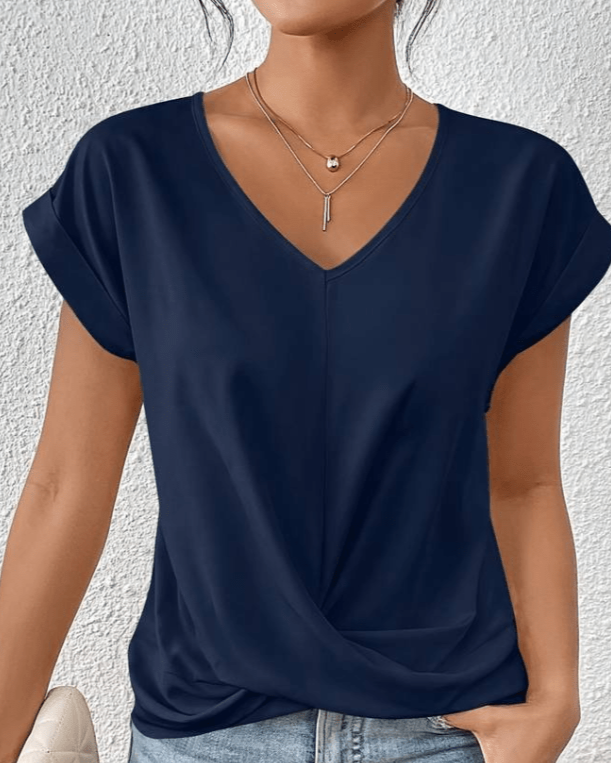Women's V Neck Short Sleeve Blouse – Navy