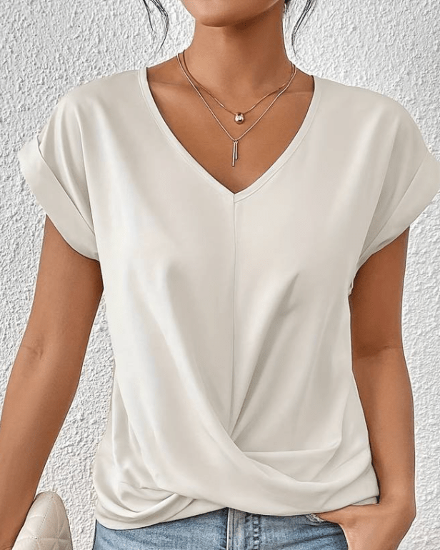 Women's V Neck Short Sleeve Blouse – White