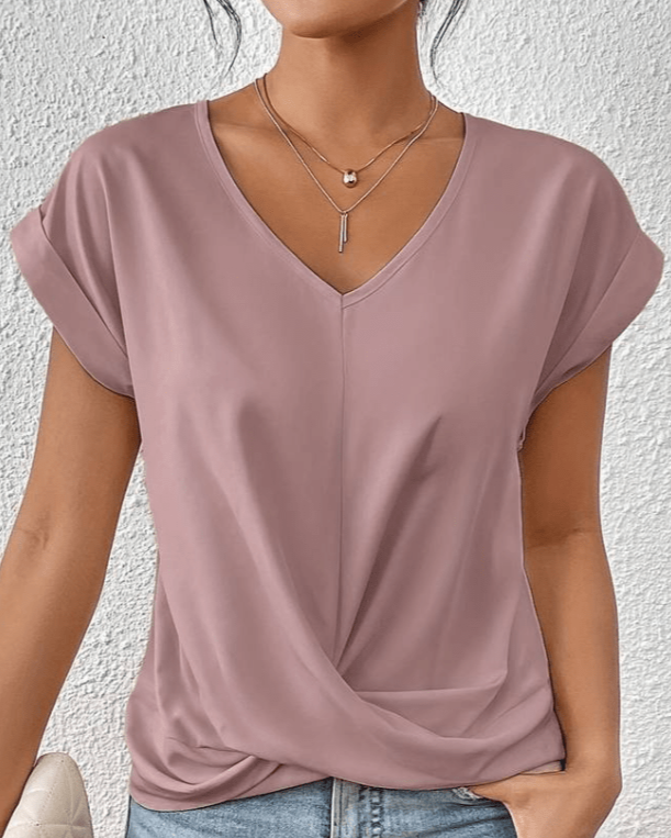 Women's V Neck Short Sleeve Blouse – Pink