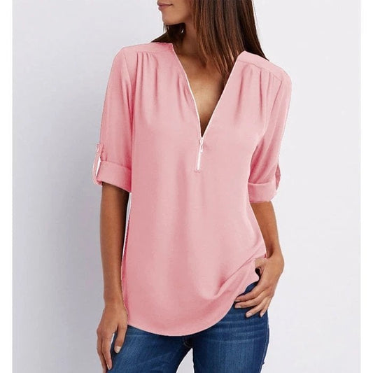 Women's V Neck Blouse – Pink