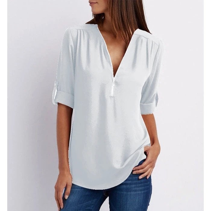 Women's V Neck Blouse – White