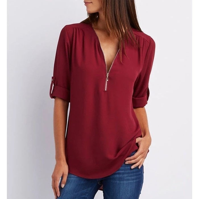 Women's V Neck Blouse – Brick Red