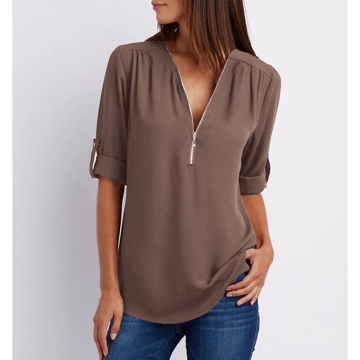 Women's V Neck Blouse – Coffee