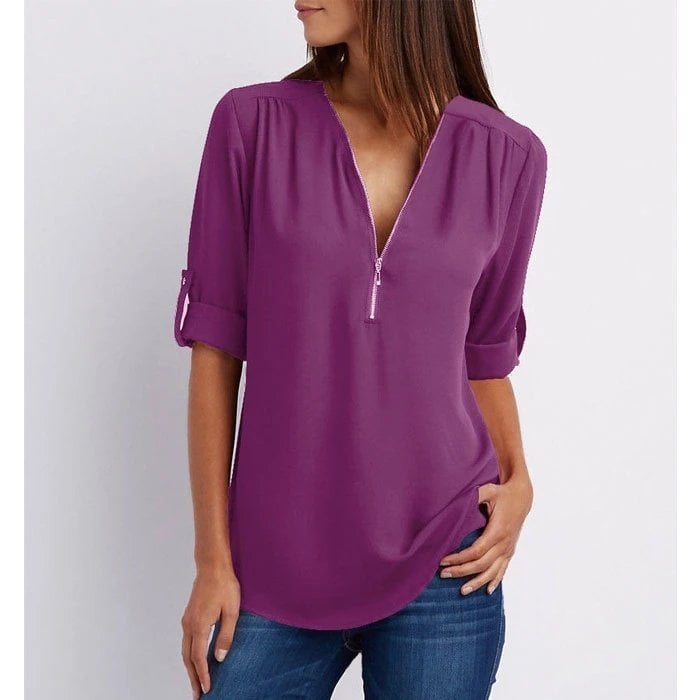 Women's V Neck Blouse – Purple