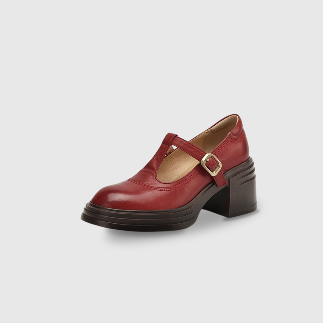 Women's Block Heel Mary Janes – Red