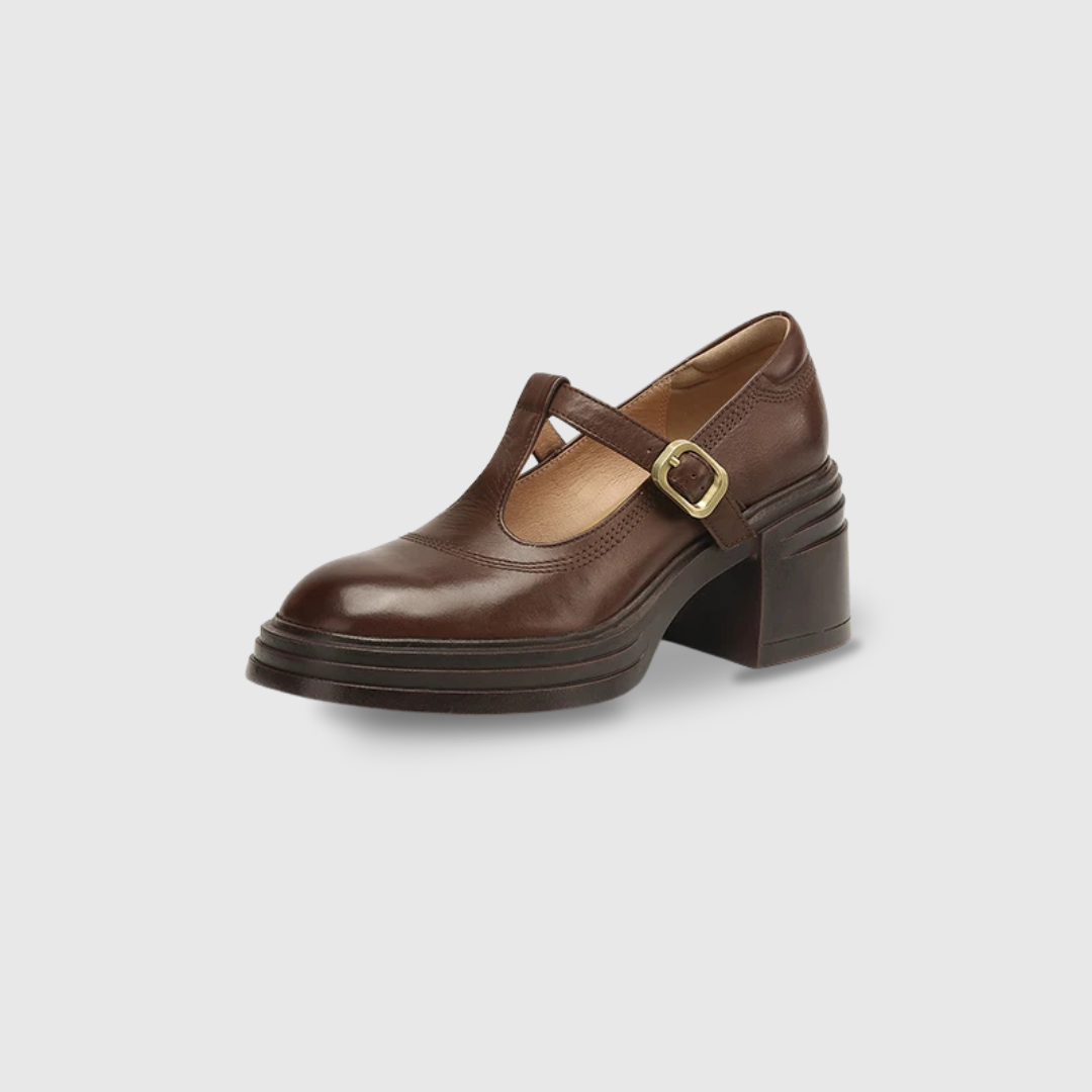 Women's Block Heel Mary Janes – Brown