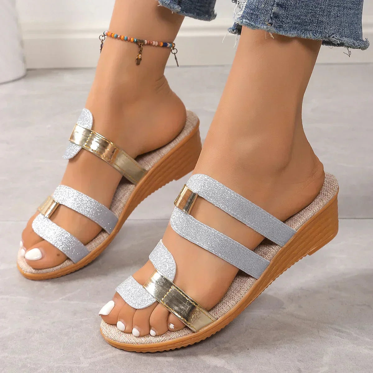 Women's Buckle Slide Sandals – Slate Silver