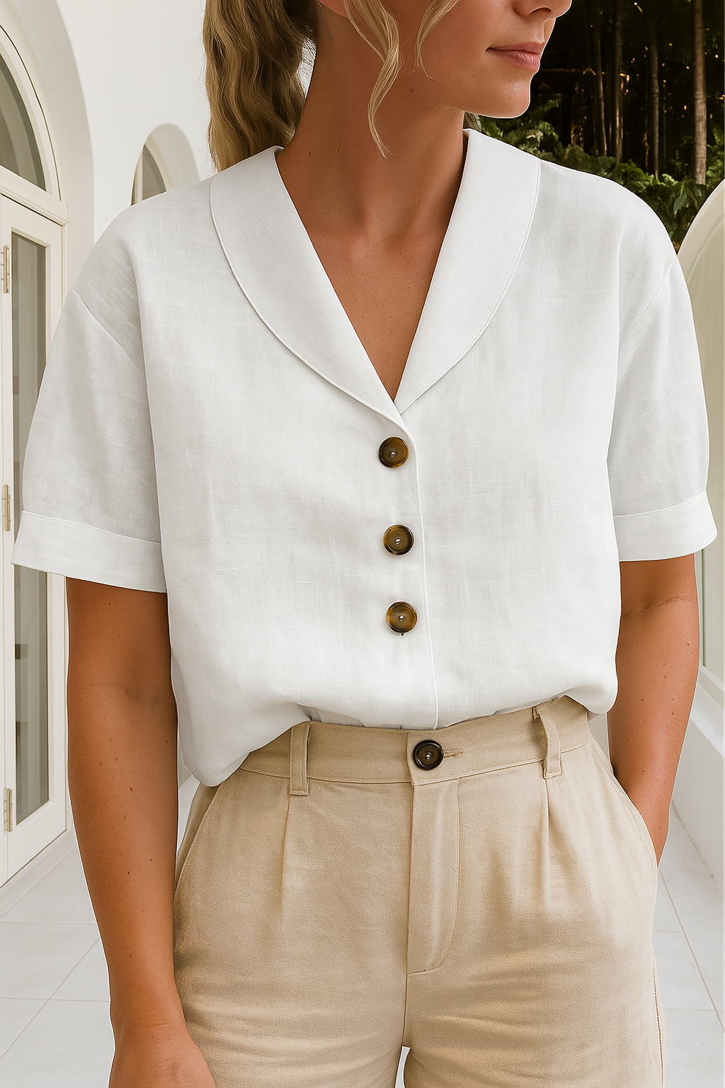 Women's Short Sleeve Blouse – White