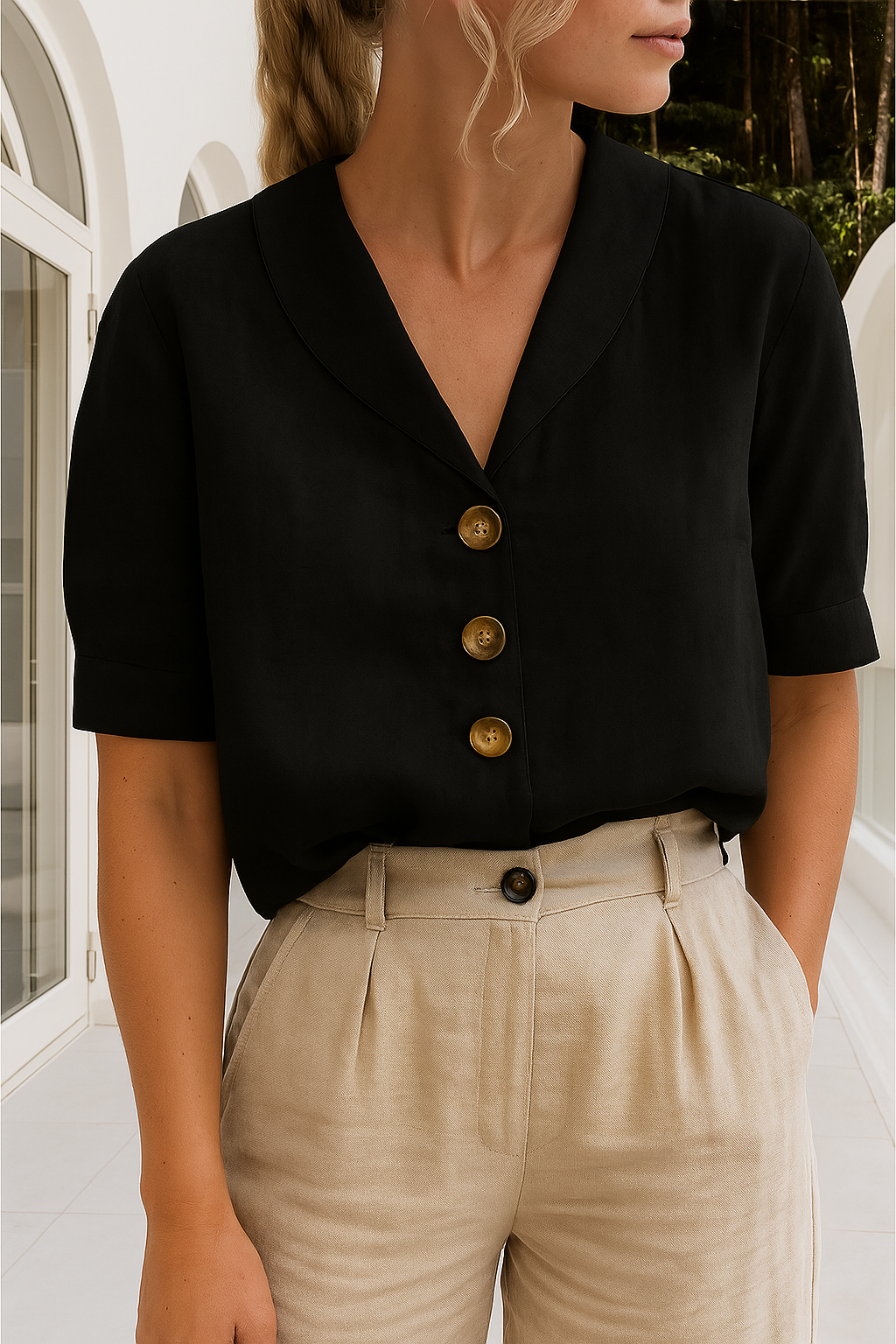 Women's Short Sleeve Blouse – Black