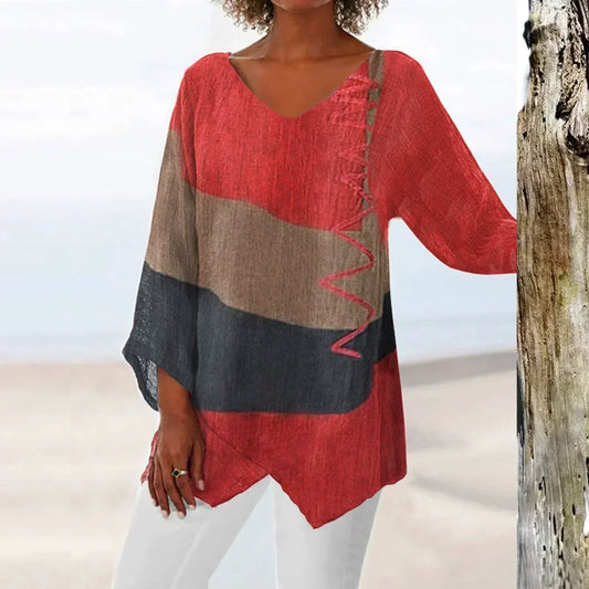 Women's V Neck Blouse – Red