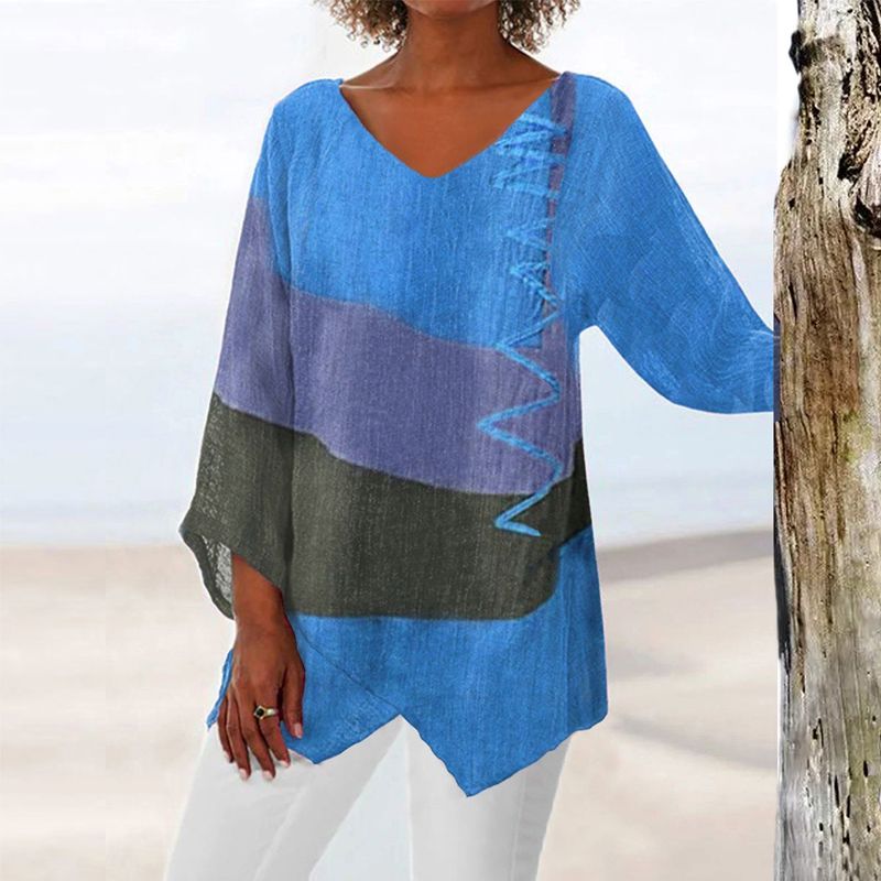 Women's V Neck Blouse – Blue