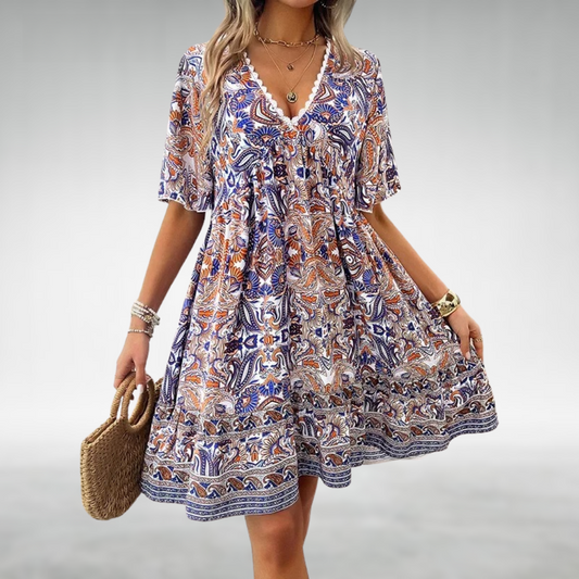 Women's V Neck Mini Dress – Blue