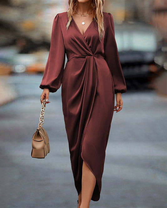 Women's Wrap Midi Dress – Burgundy