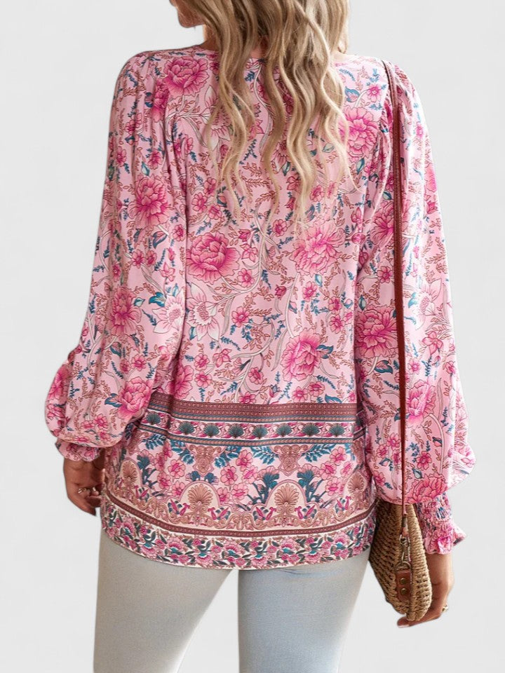 Women's V Neck Puff Sleeve Blouse