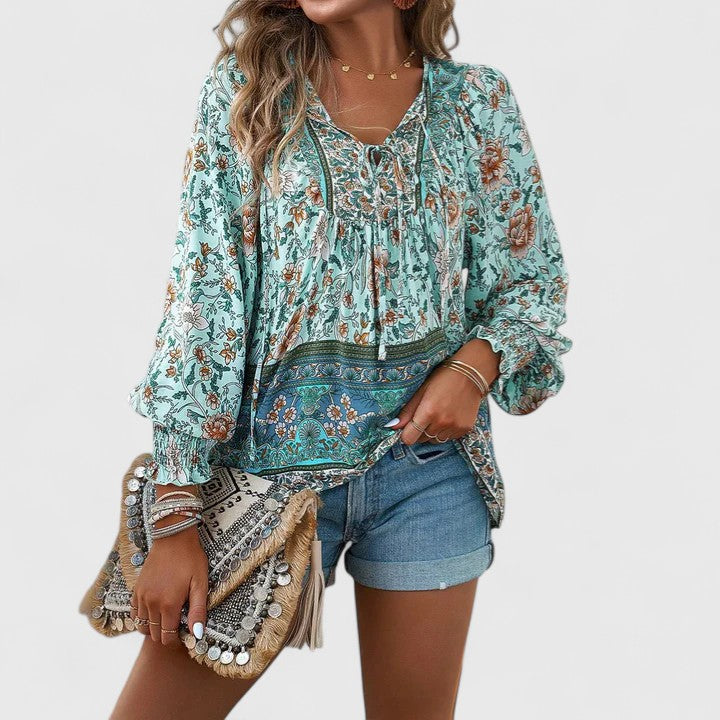 Women's V Neck Puff Sleeve Blouse