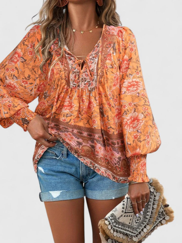 Women's V Neck Puff Sleeve Blouse