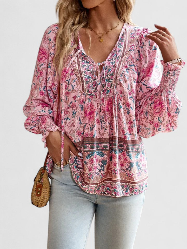 Women's V Neck Puff Sleeve Blouse