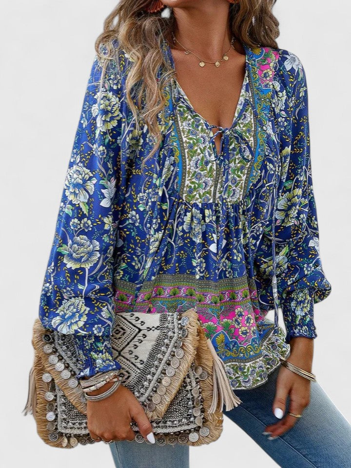 Women's V Neck Puff Sleeve Blouse