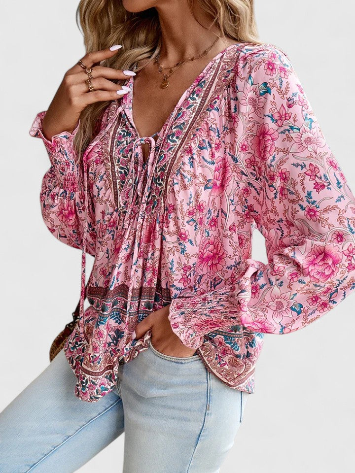 Women's V Neck Puff Sleeve Blouse