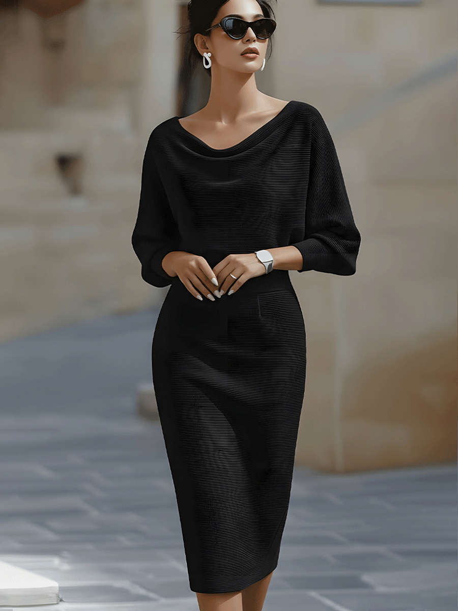 Women's Cowl Neck Midi Dress – Black