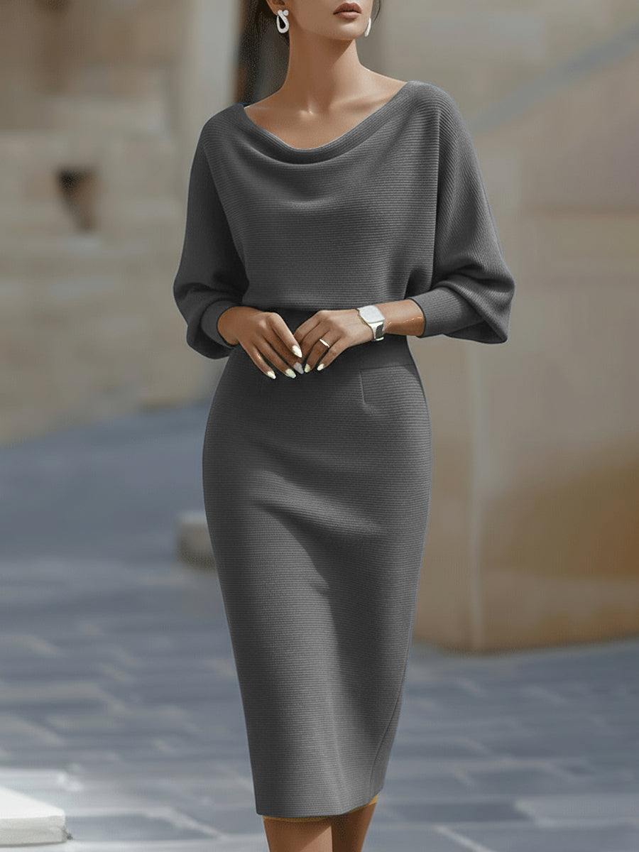 Women's Cowl Neck Midi Dress – Grey