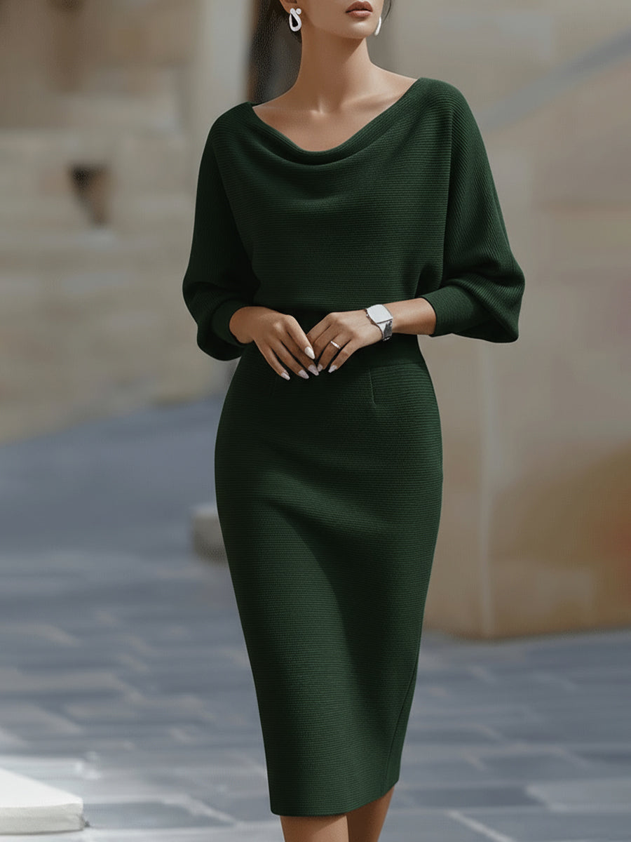 Women's Cowl Neck Midi Dress – Green