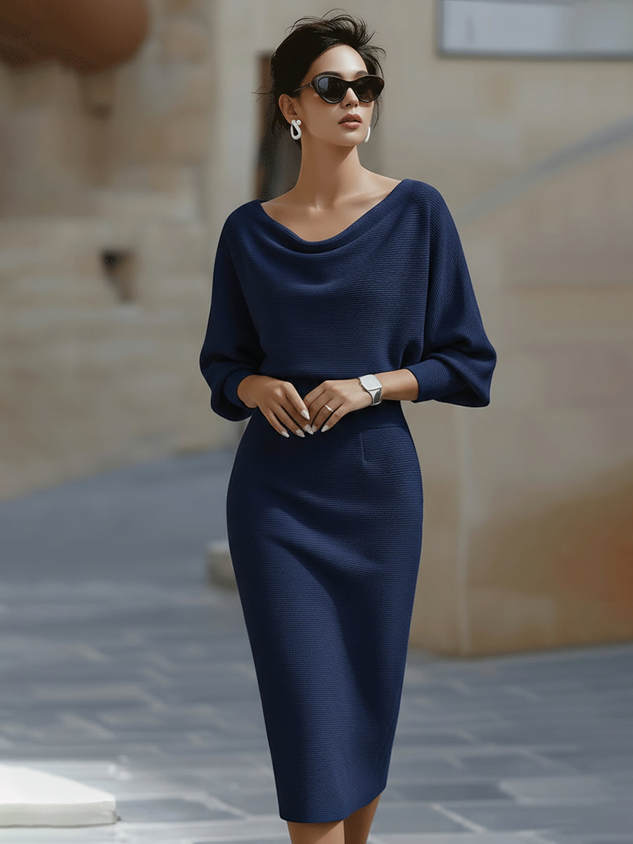 Women's Cowl Neck Midi Dress – Blue