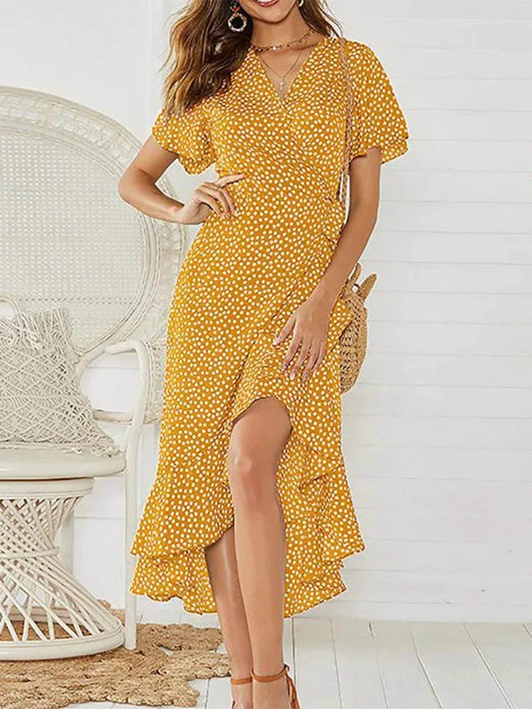 Women's Wrap Midi Dress – Yellow