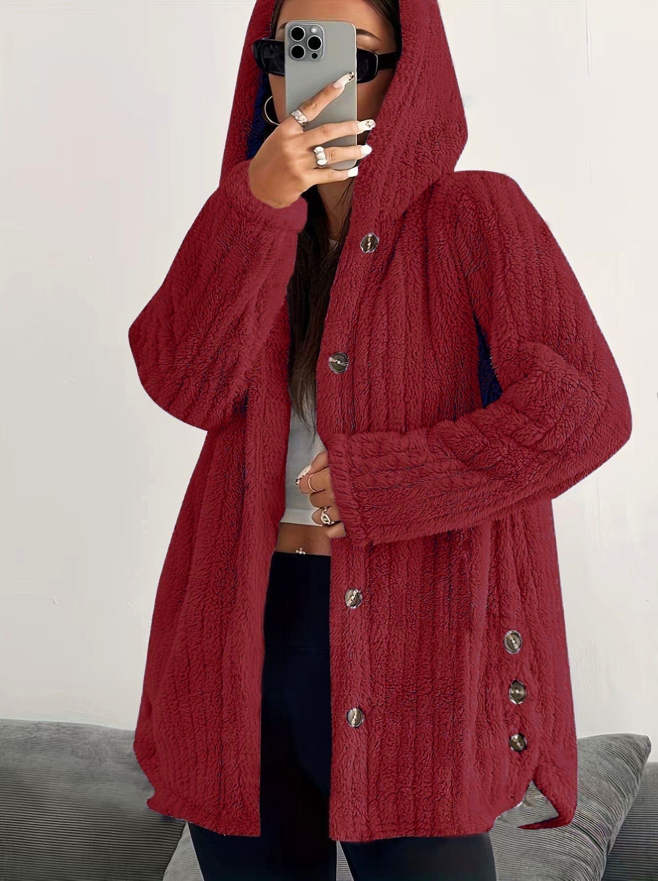 Women's Long Sleeve Cardigan – Red