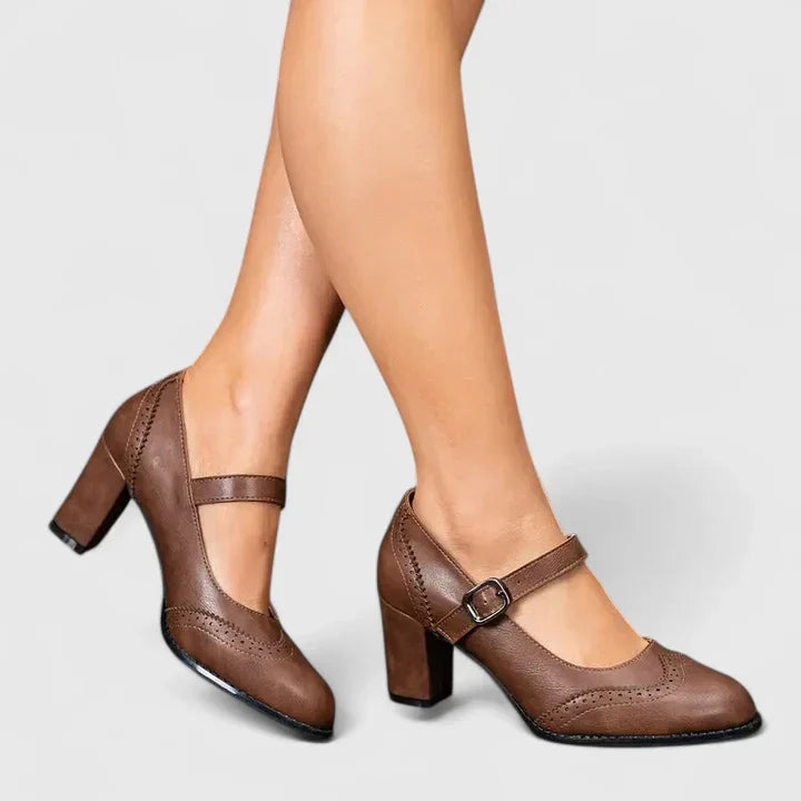 Women's Block Heel Mary Janes – Brown
