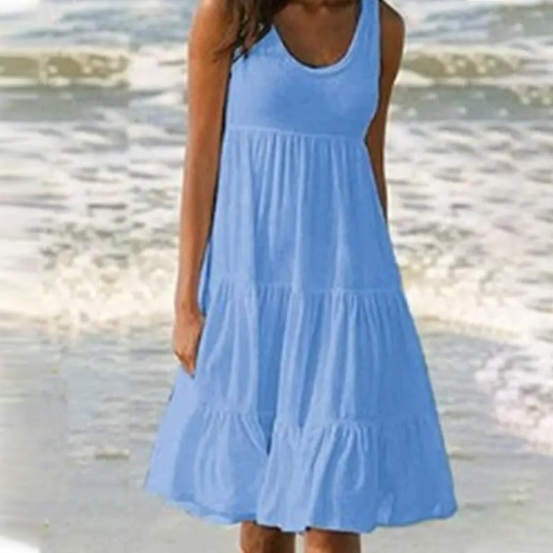 Women's Tiered Midi Dress – Light Blue