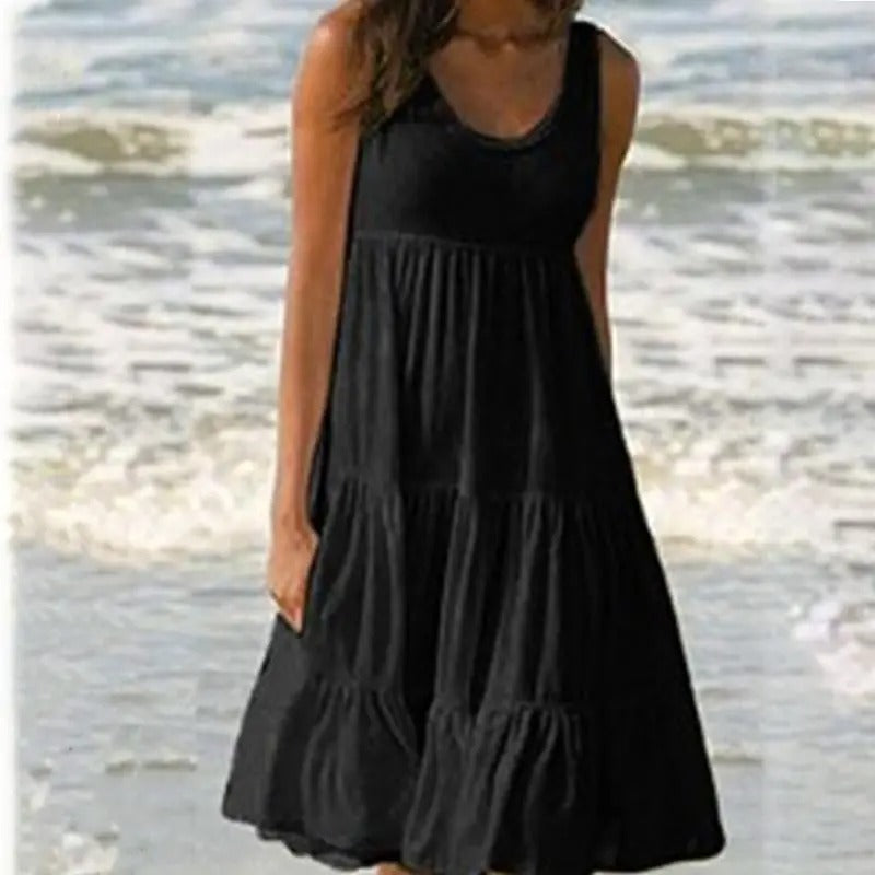 Women's Tiered Midi Dress – Black