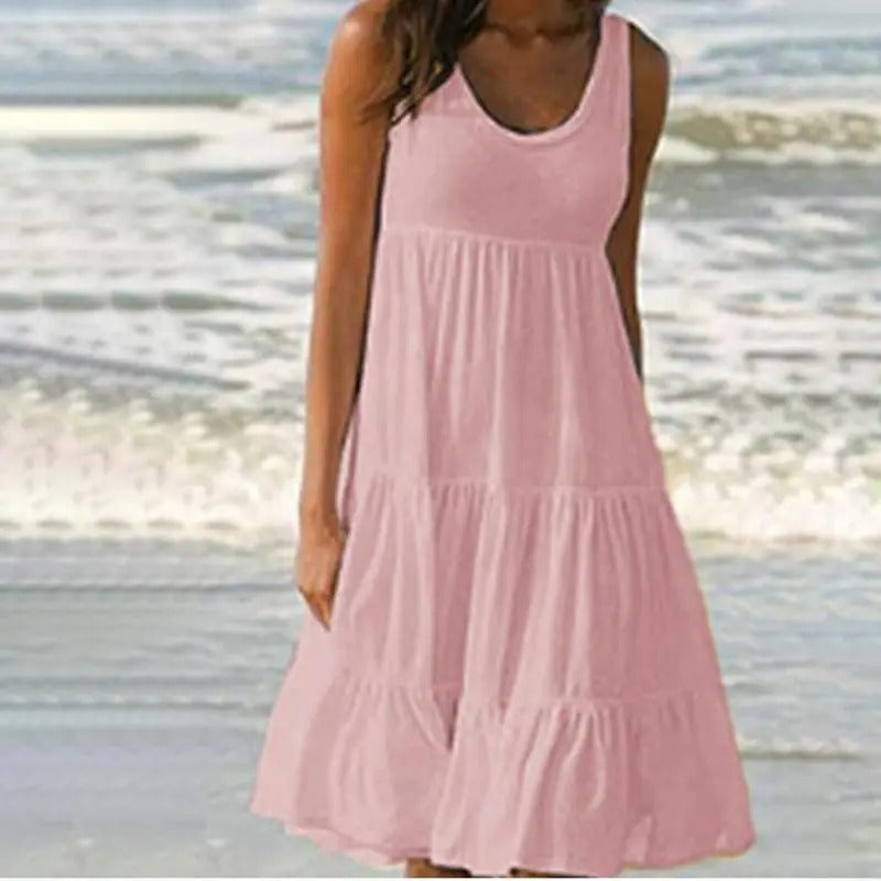 Women's Tiered Midi Dress – Pink