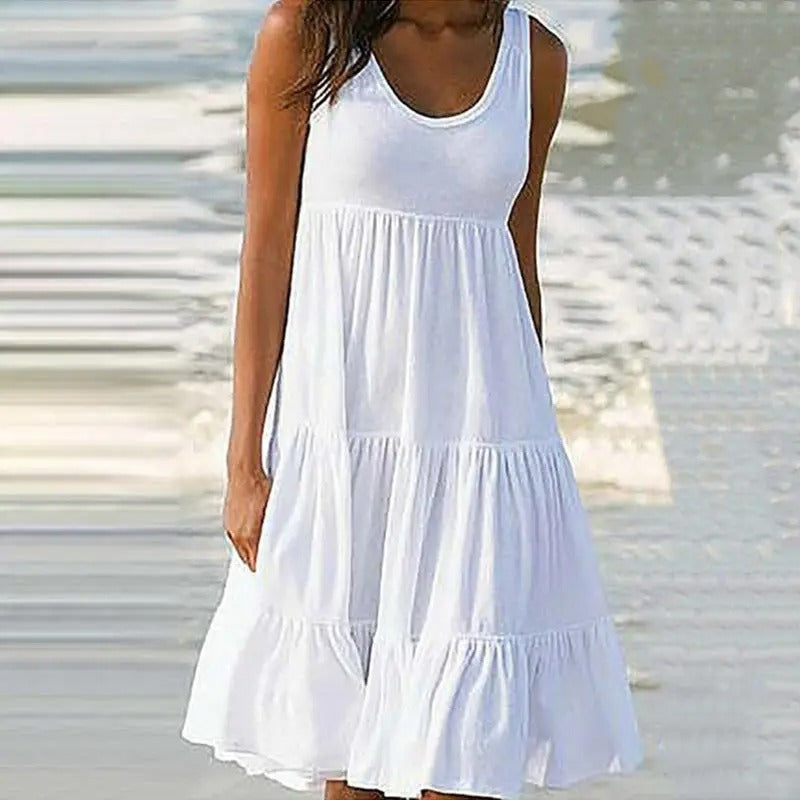 Women's Tiered Midi Dress – White