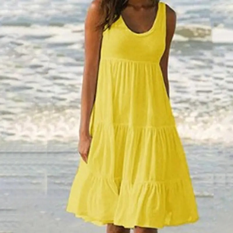 Women's Tiered Midi Dress – Yellow
