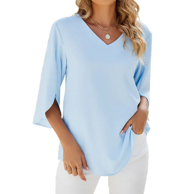 Women's V Neck Blouse – Blue