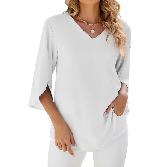 Women's V Neck Blouse – White