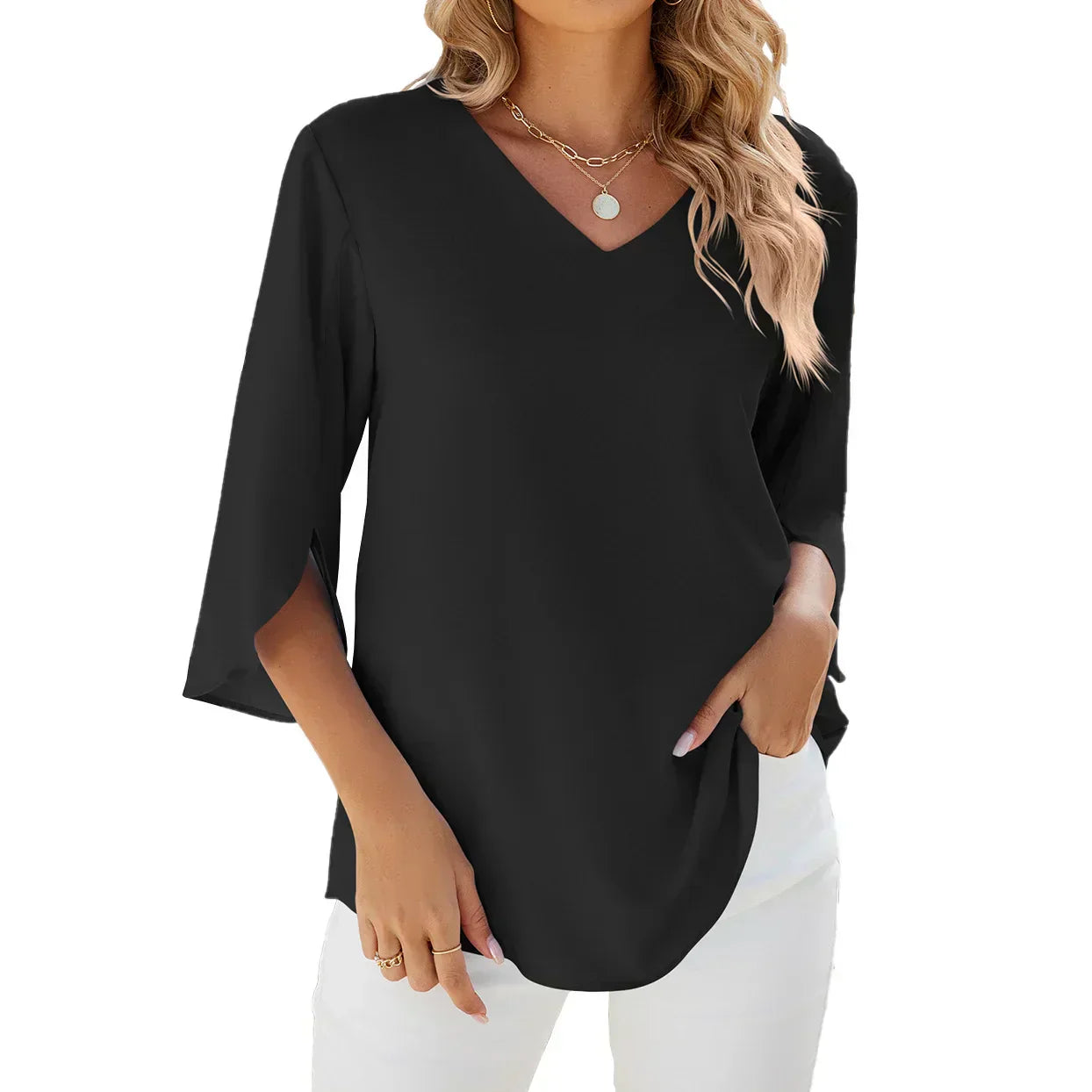 Women's V Neck Blouse – Black