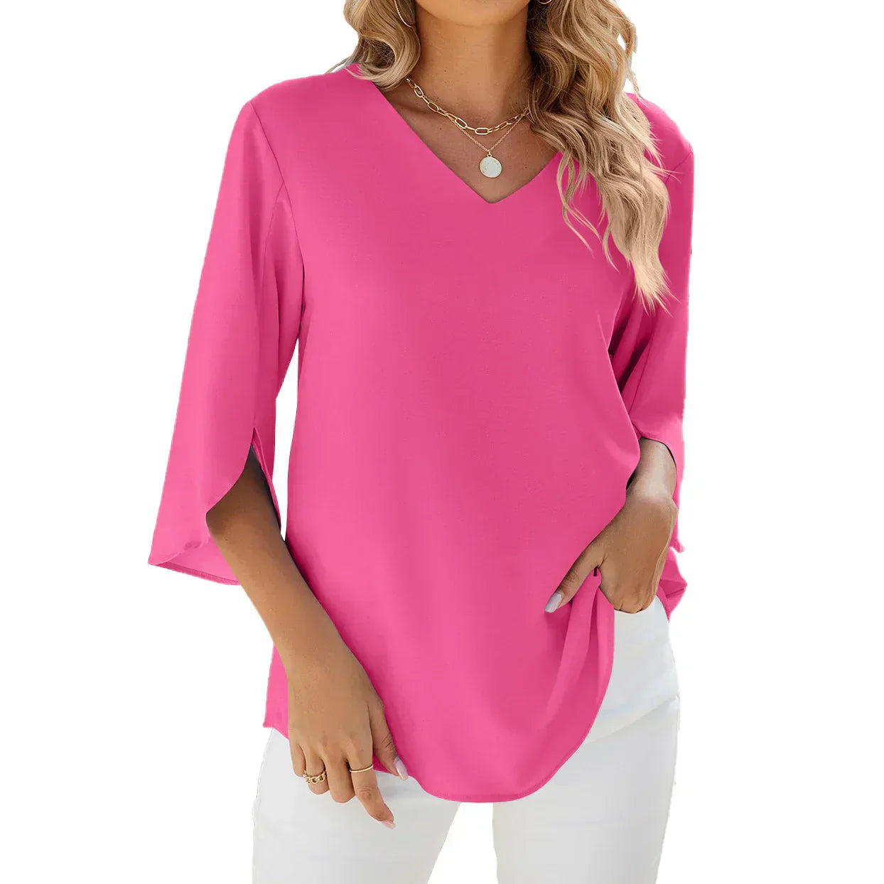 Women's V Neck Blouse – Pink