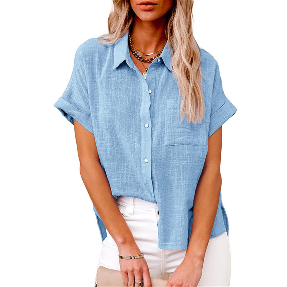 Women's Short Sleeve Blouse – Light Blue
