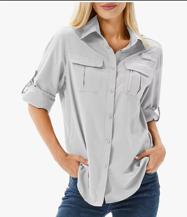 Women's Long Sleeve Blouse – Light Grey