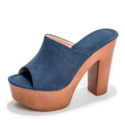 Women's Platform Block Heel Mules – Blue