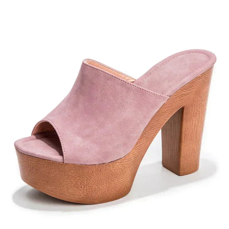 Women's Platform Block Heel Mules – Pink