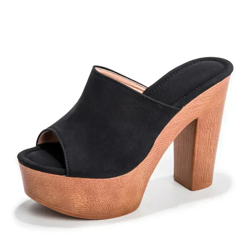Women's Platform Block Heel Mules – Black