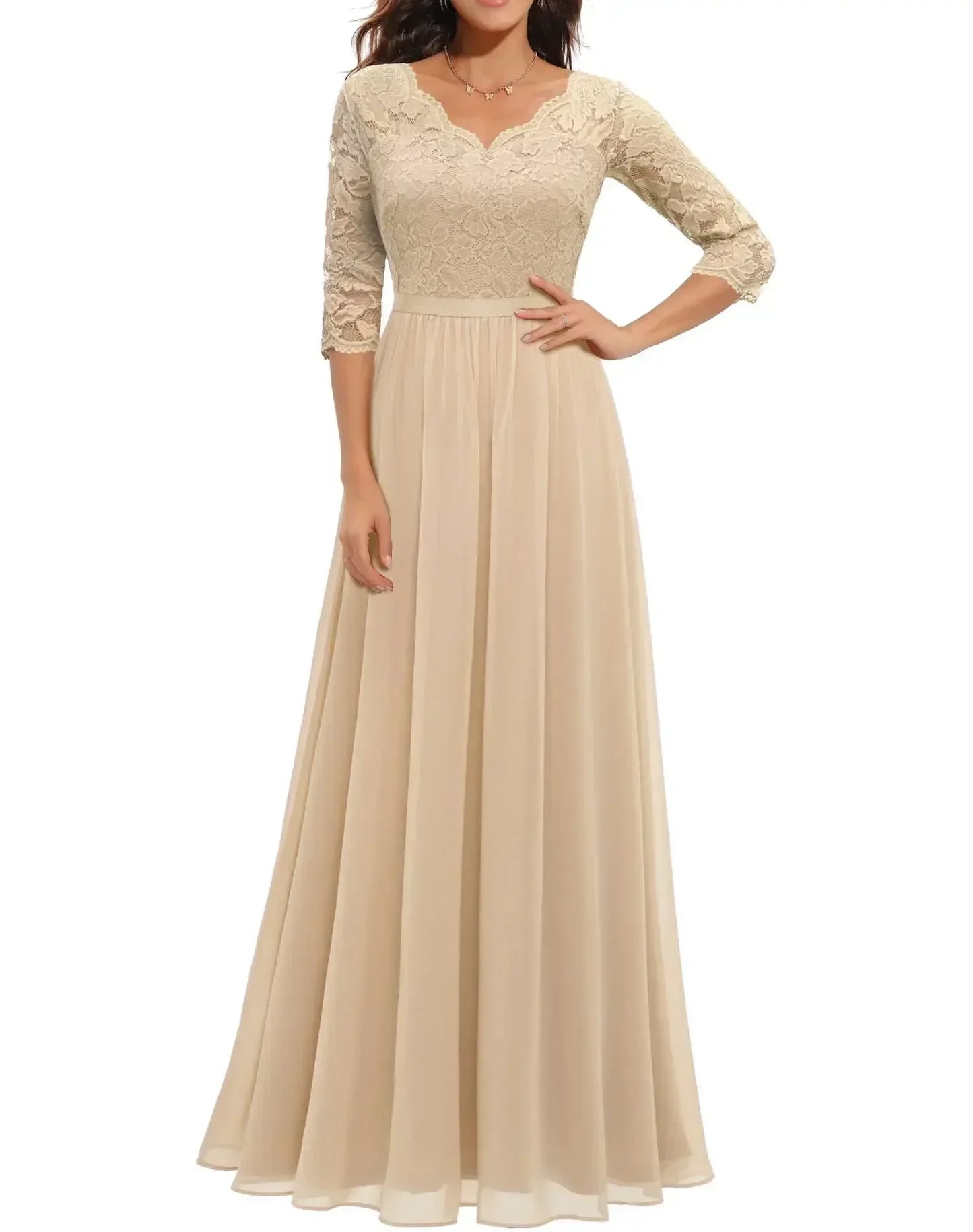 Women's V Neck Maxi Dress – Champagne