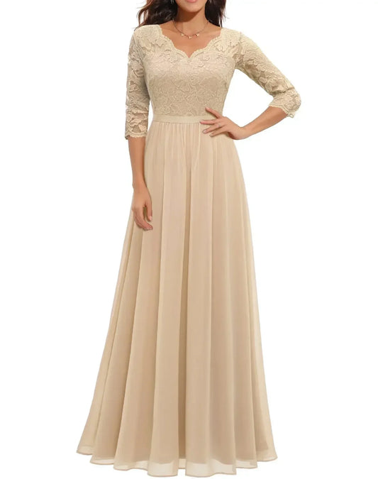 Women's V Neck Maxi Dress – Champagne