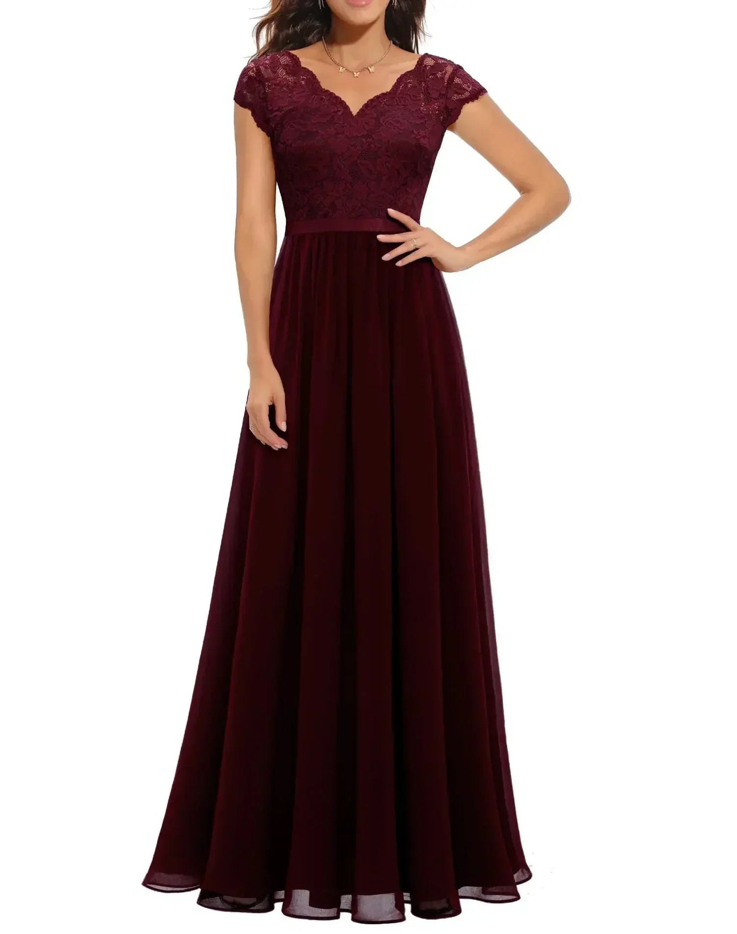 Women's V Neck Maxi Dress – Burgundy