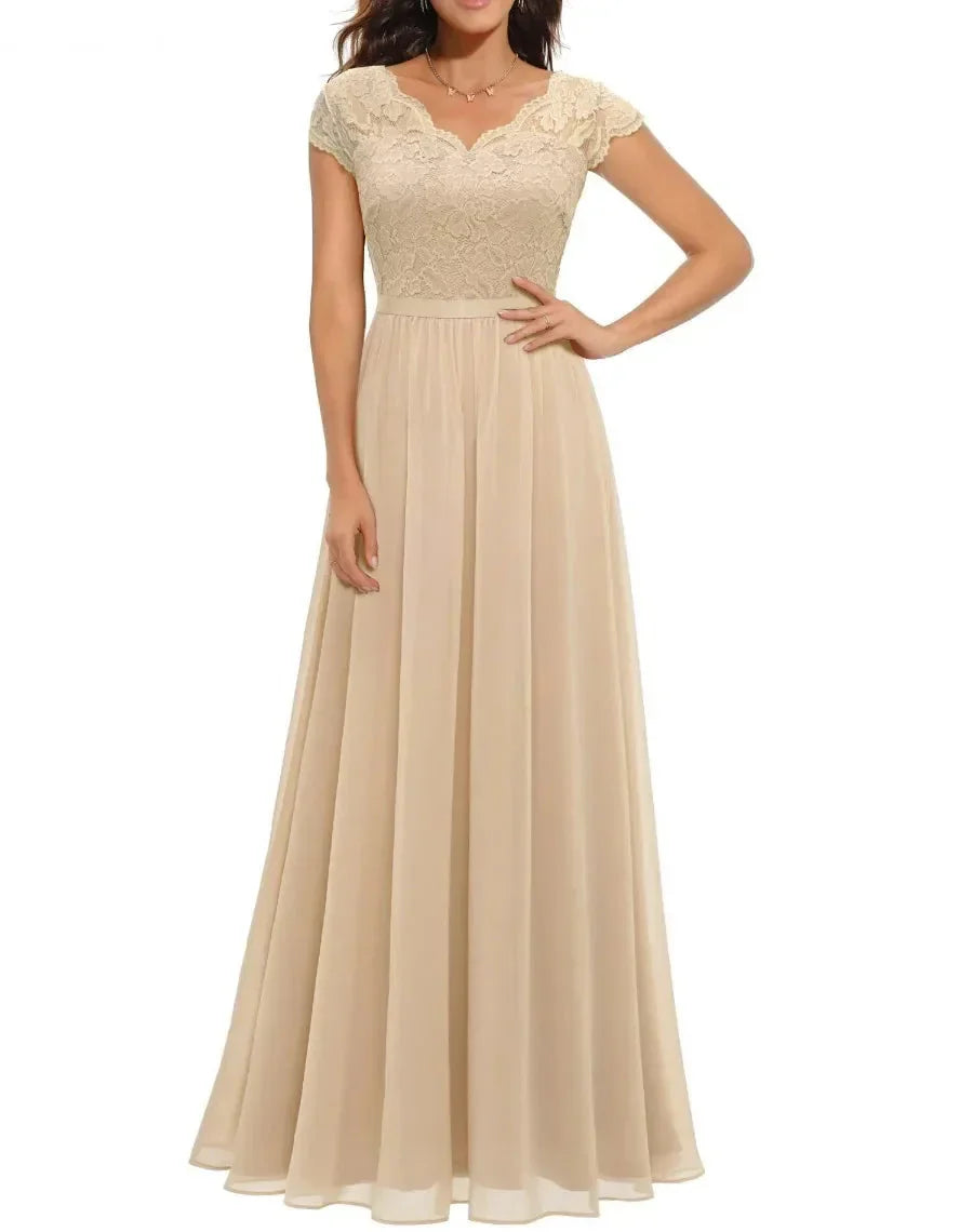 Women's V Neck Maxi Dress – Champagne