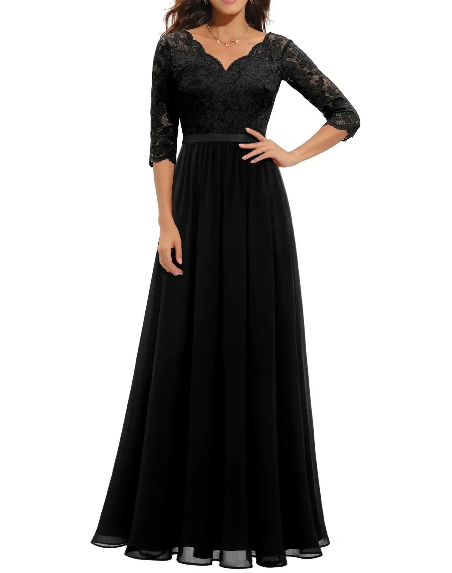 Women's V Neck Maxi Dress – Black