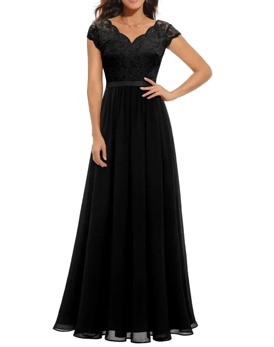 Women's V Neck Maxi Dress – Black